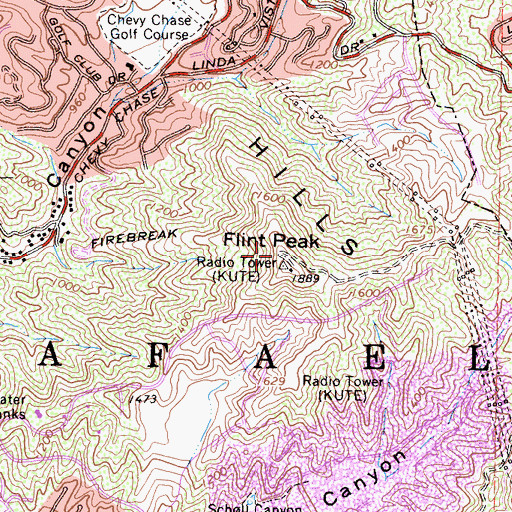 Topographic Map of KZLA-FM (Los Angeles), CA