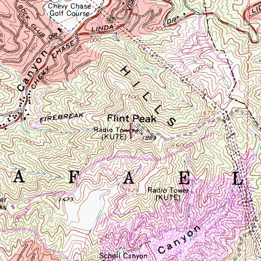 Topographic Map of KUSC-FM (Los Angeles), CA