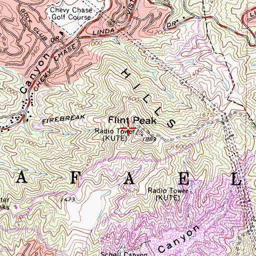 Topographic Map of KPWR-FM (Los Angeles), CA