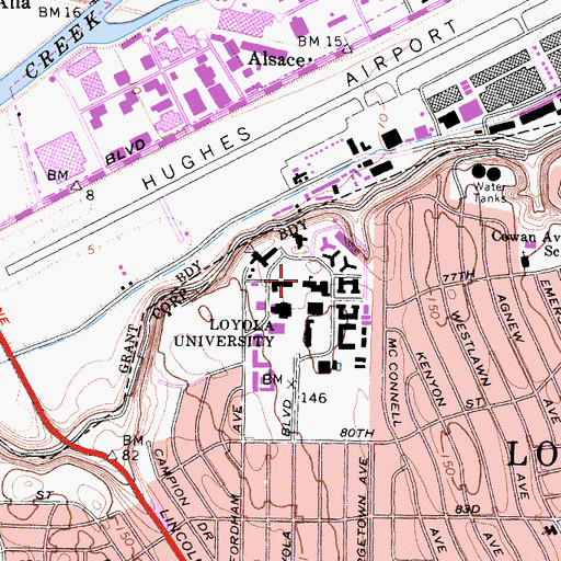 Topographic Map of KXLU-FM (Los Angeles), CA