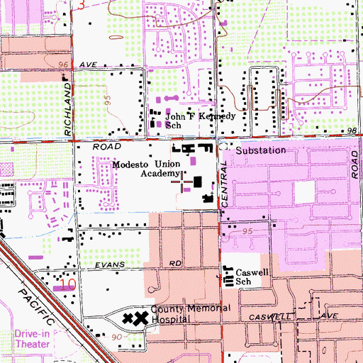 Topographic Map of KADV-FM (Modesto), CA