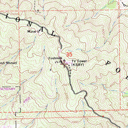 Topographic Map of KWVD-FM (Morro Bay), CA