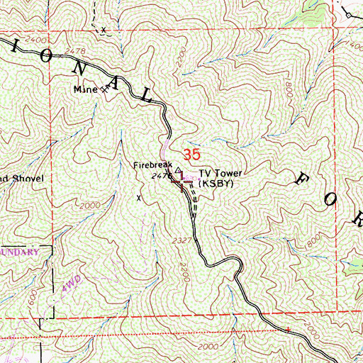 Topographic Map of KDDB-FM (Paso Robles), CA