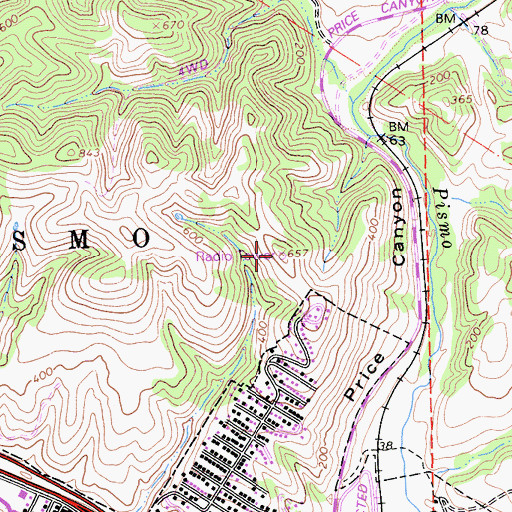 Topographic Map of KWBR-FM (Pismo Beach), CA