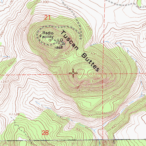 Topographic Map of KFXS-FM (Red Bluff), CA