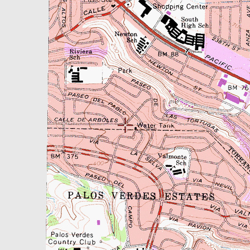 Topographic Map of KFOX-FM (Redondo Beach), CA