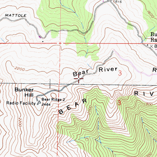 Topographic Map of KQEX-FM (Rohnerville), CA