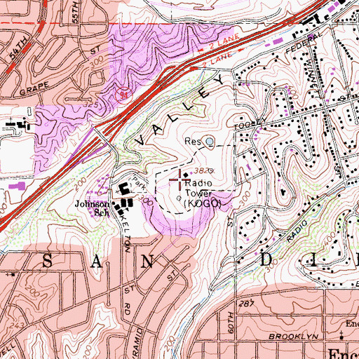Topographic Map of KKLQ-FM (San Diego), CA