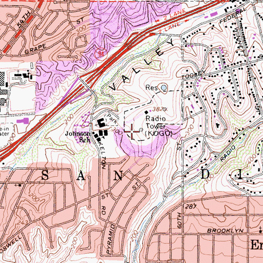 Topographic Map of KSON-FM (San Diego), CA