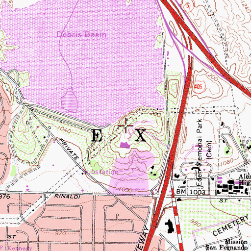 Topographic Map of KMGX-FM (San Fernando), CA