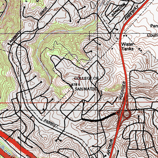 Topographic Map of KCSM-FM (San Mateo), CA