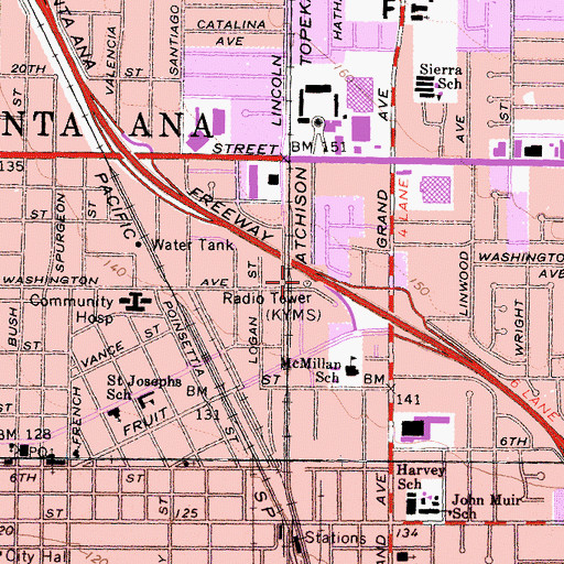 Topographic Map of KYMS-FM (Santa Ana), CA