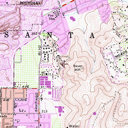Topographic Map of KWIZ-FM (Santa Ana), CA