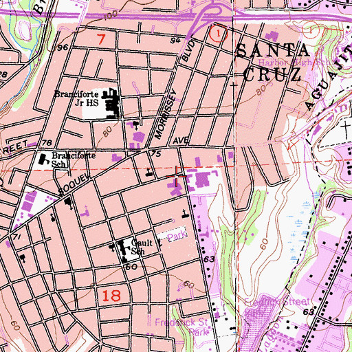 Topographic Map of KFER-FM (Santa Cruz), CA
