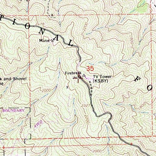 Topographic Map of KWSP-FM (Santa Margarita), CA
