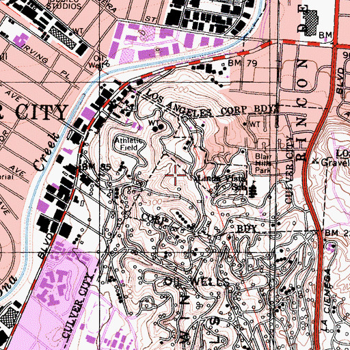 Topographic Map of KSRF-FM (Santa Monica), CA