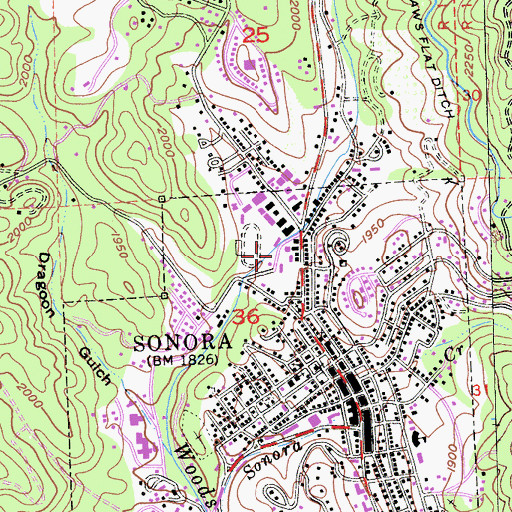 Topographic Map of KTUO-FM (Sonora), CA