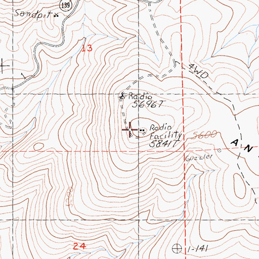 Topographic Map of KSUE-FM (Susanville), CA