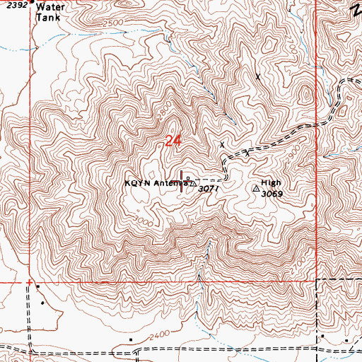 Topographic Map of KQYN-FM (Twentynine Palms), CA