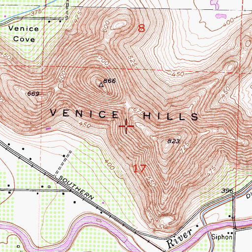 Topographic Map of KGYU-FM (Visalia), CA