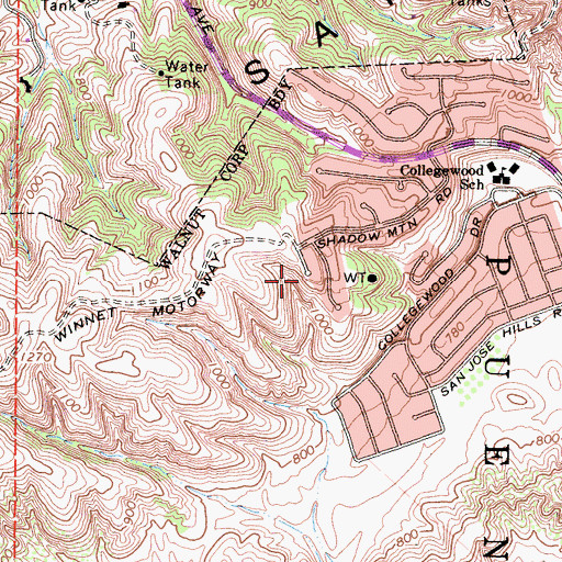 Topographic Map of KSAK-FM (Walnut), CA