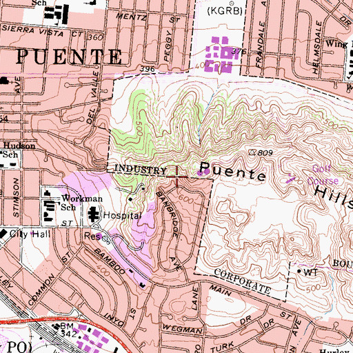 Topographic Map of KBOB-FM (West Covina), CA
