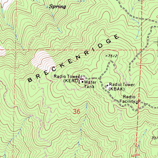 Topographic Map of KERO-TV (Bakersfield), CA