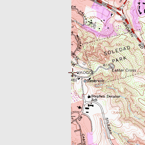 Topographic Map of KGTV-TV (San Diego), CA