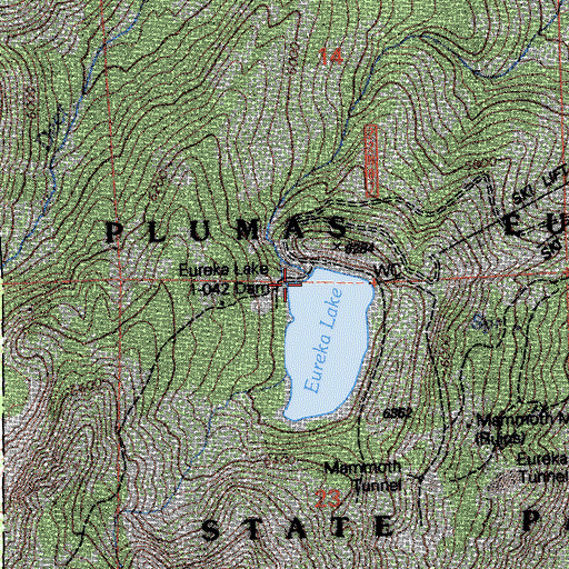 Topographic Map of Eureka Lake 1-042 Dam, CA