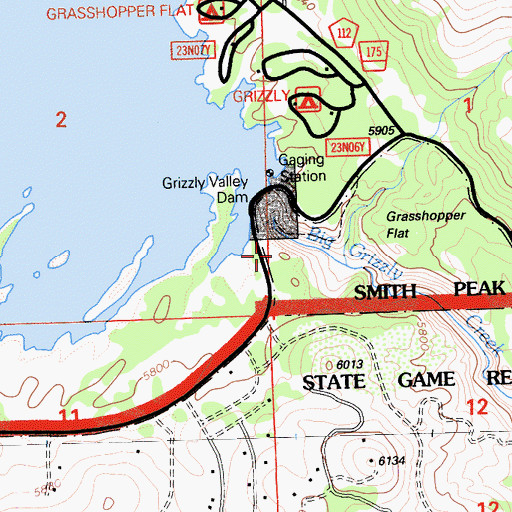 Topographic Map of Grizzly Valley 1-052 Dam, CA