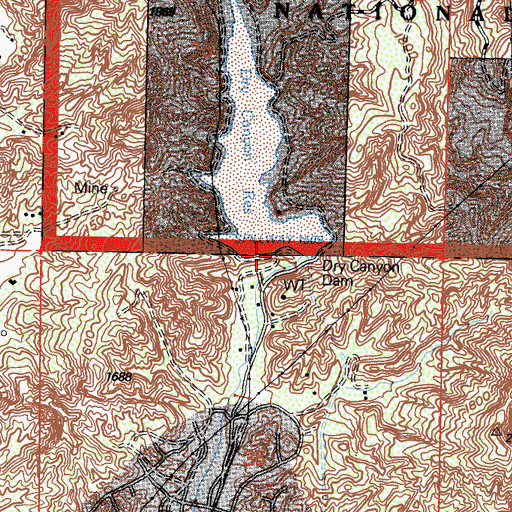 Topographic Map of Dry Canyon 6-005 Dam, CA