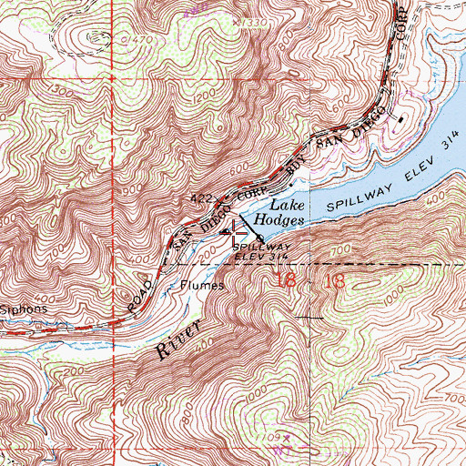 Topographic Map of Lake Hodges 8-003 Dam, CA