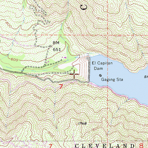 Topographic Map of El Capitan 8-007 Dam, CA