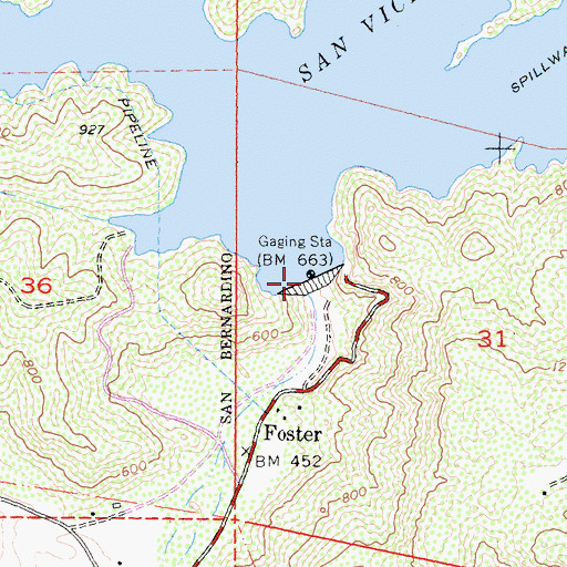Topographic Map of San Vicente 8-009 Dam, CA