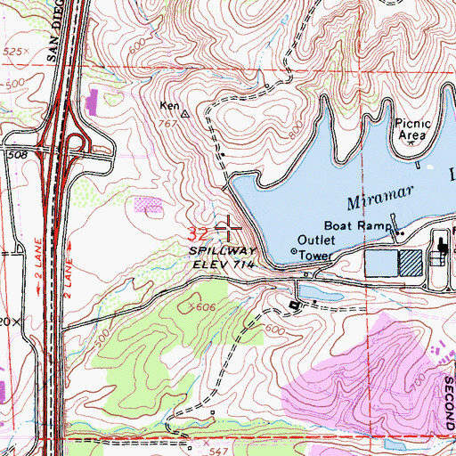 Topographic Map of Miramar 8-011 Dam, CA