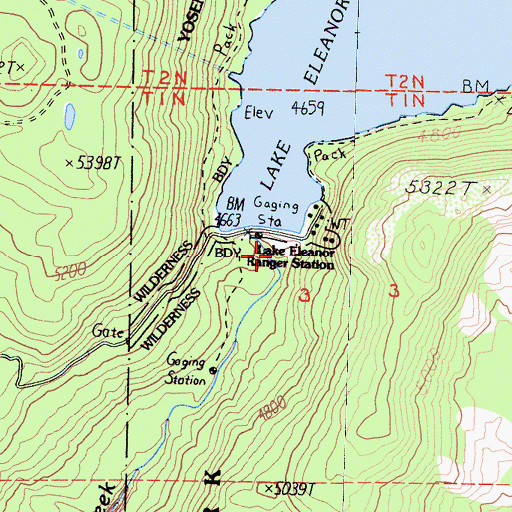 Topographic Map of Lake Eleanor 9-002 Dam, CA