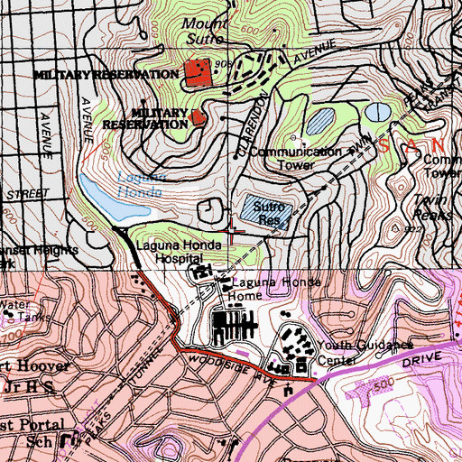 Topographic Map of Sutro Reservoir 10-024 Dam, CA