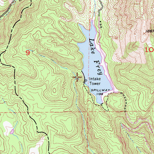 Topographic Map of Lake Frey 14-003 Dam, CA