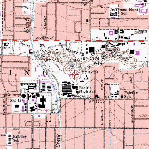Topographic Map of Perris Hill Reservoir 17-006 Dam, CA