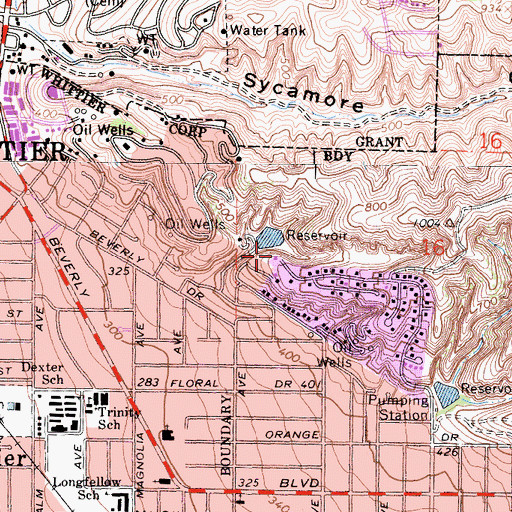 Topographic Map of Whittier Reservoir Number 4 18-002 Dam, CA