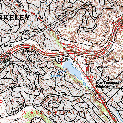 Topographic Map of Lake Temescal 29 Dam, CA