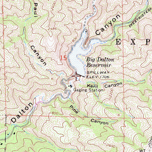 Topographic Map of Big Dalton 32-000 Dam, CA