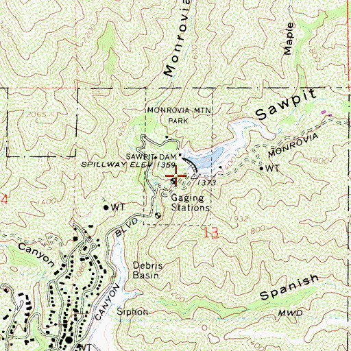 Topographic Map of Sawpit 32-012 Dam, CA