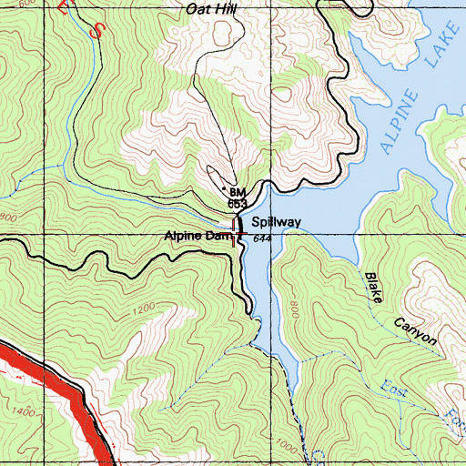 Topographic Map of Alpine 33-000 Dam, CA