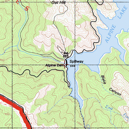 Topographic Map of Alpine 33-000 Dam, CA