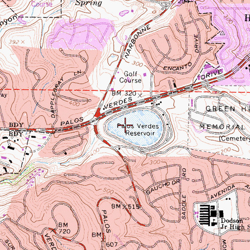 Topographic Map of Palos Verdes Reservoir 35-004 Dam, CA