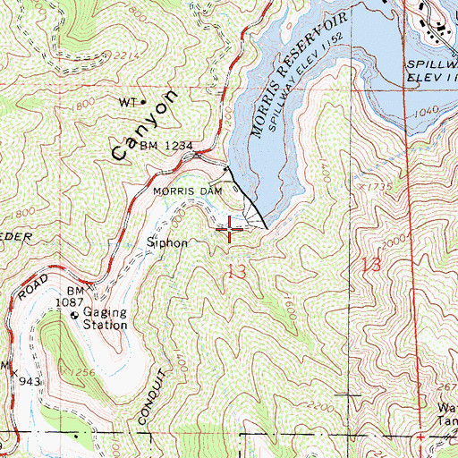 Topographic Map of Morris 35-005 Dam, CA