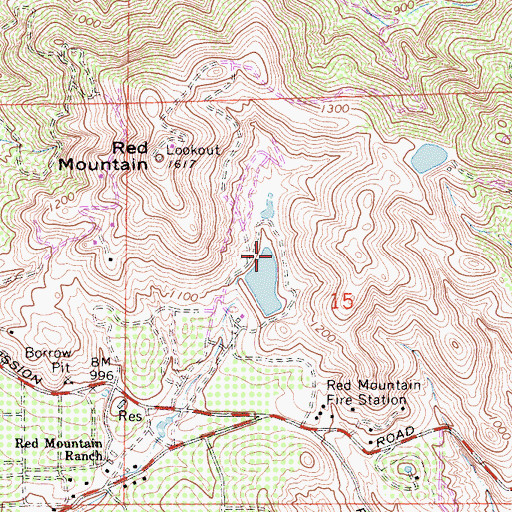 Topographic Map of Red Mountain Reservoir 37-000 Dam, CA