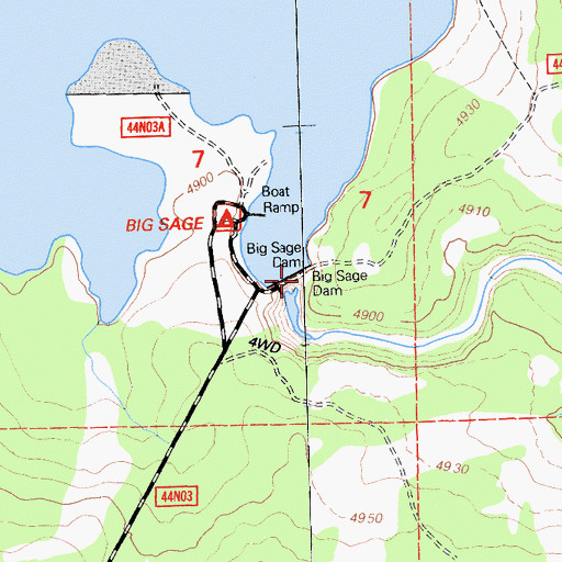 Topographic Map of Big Sage 55-000 Dam, CA