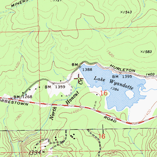 Topographic Map of Lake Wyandotte 63 Dam, CA
